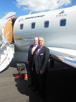 L-R. Field Aviation's Chief Commercial Officer, Brian Love and President and CEO, John Mactaggart in front of the new Boeing MSA, making it's public debut at the Farnborough Air Show.